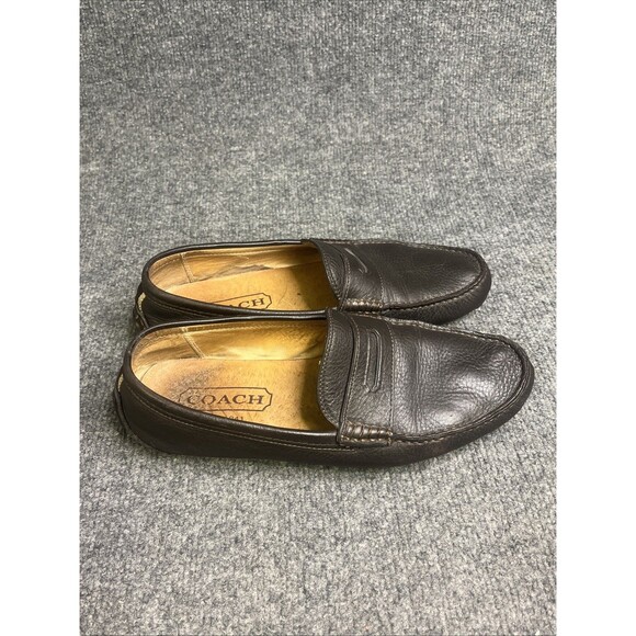 Coach NEAL Pebble Leather Driving Loafers Size 9 M Men's Chocolate Brown - Picture 1 of 7